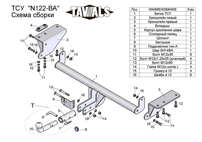 ТСУ для NISSAN X-TRAIL 3 (T32) 2014 — … (С БЫСТРОСЪЕМНЫМ ШАРОМ)