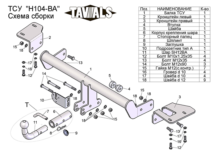 ТСУ для HONDA CR-V (RM) 2012-… (С БЫСТРОСЪЕМНЫМ ШАРОМ)